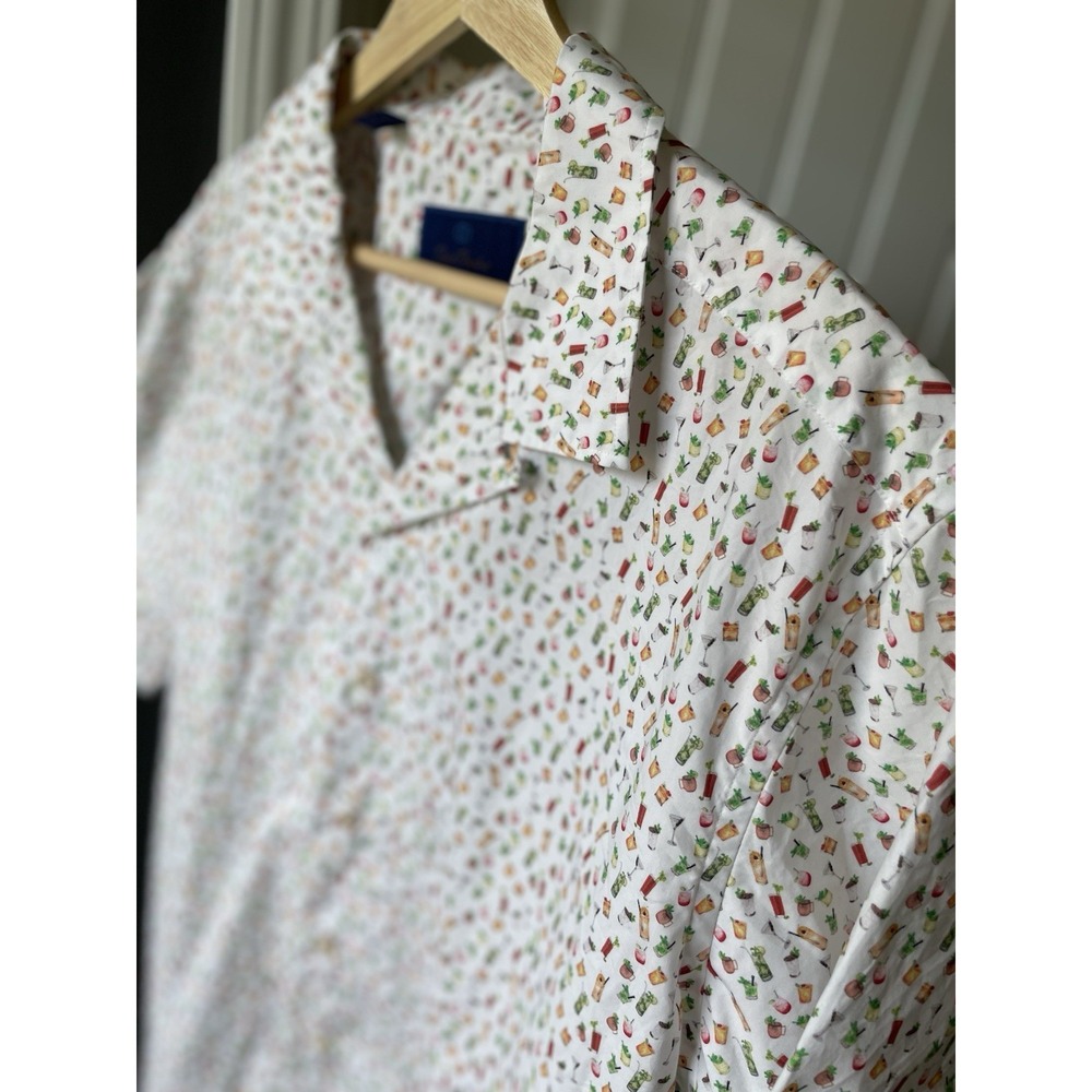David Donahue Cocktail Shirt  S/S Button-down Party Spring Summer Cotton Men's L